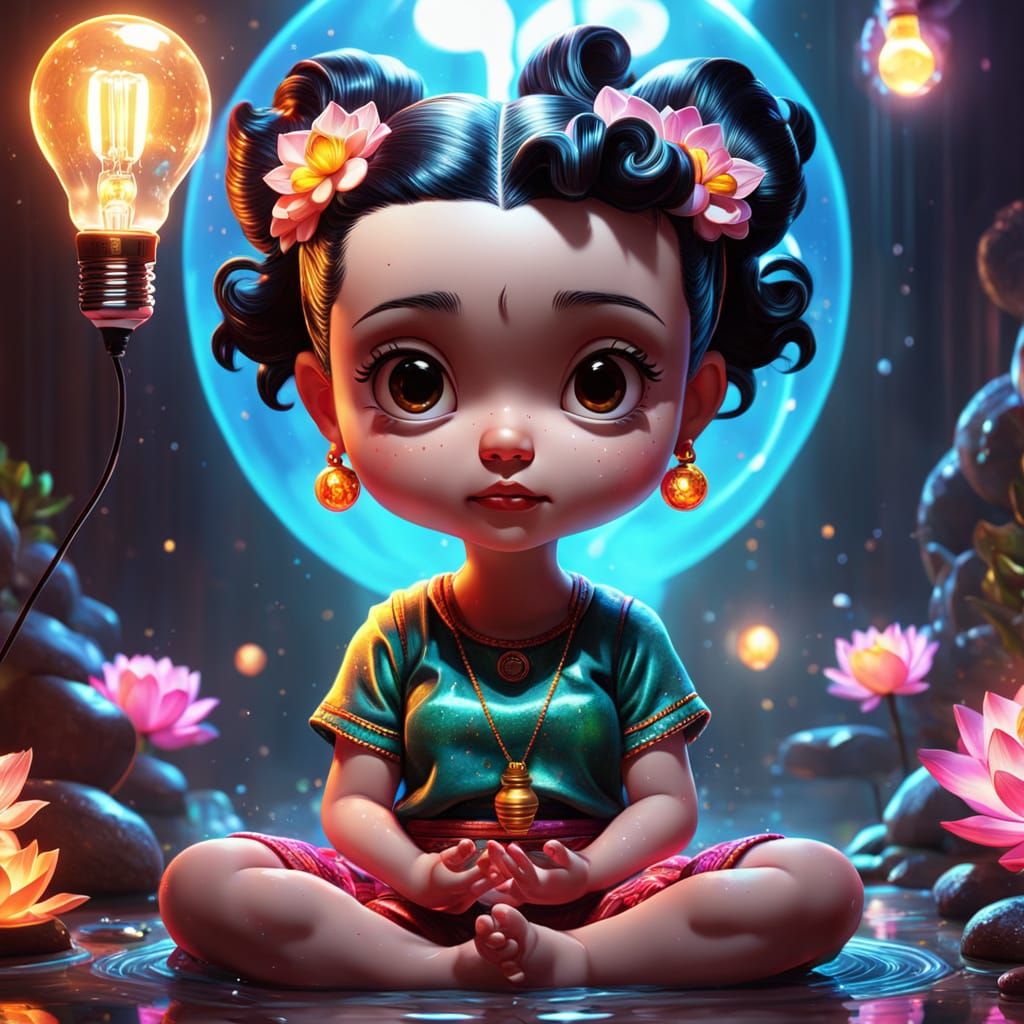 Hyperrealistic Baby Betty Boop Guru in Lotus Position