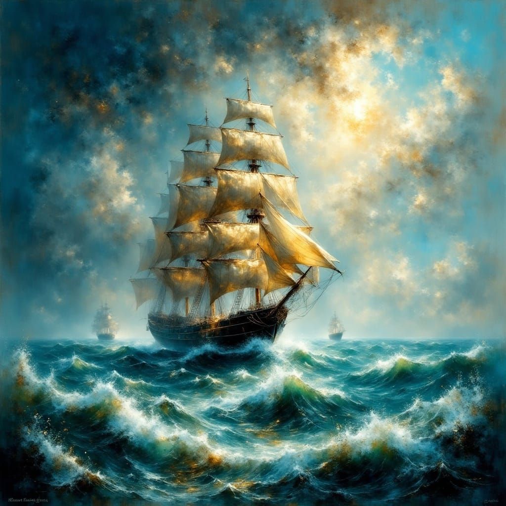 Sailing Ship in Stormy Seas, Ethereal Visions