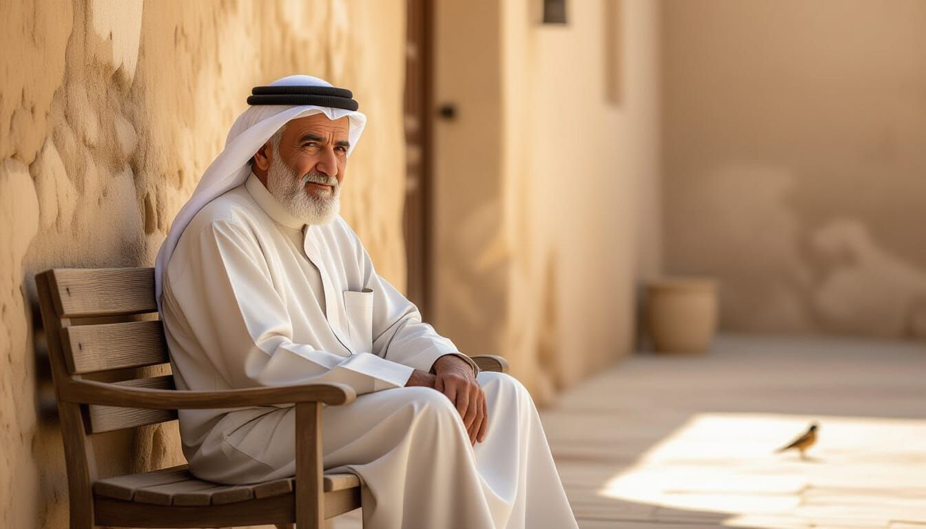Wise Middle Eastern Man in Sunlit Courtyard