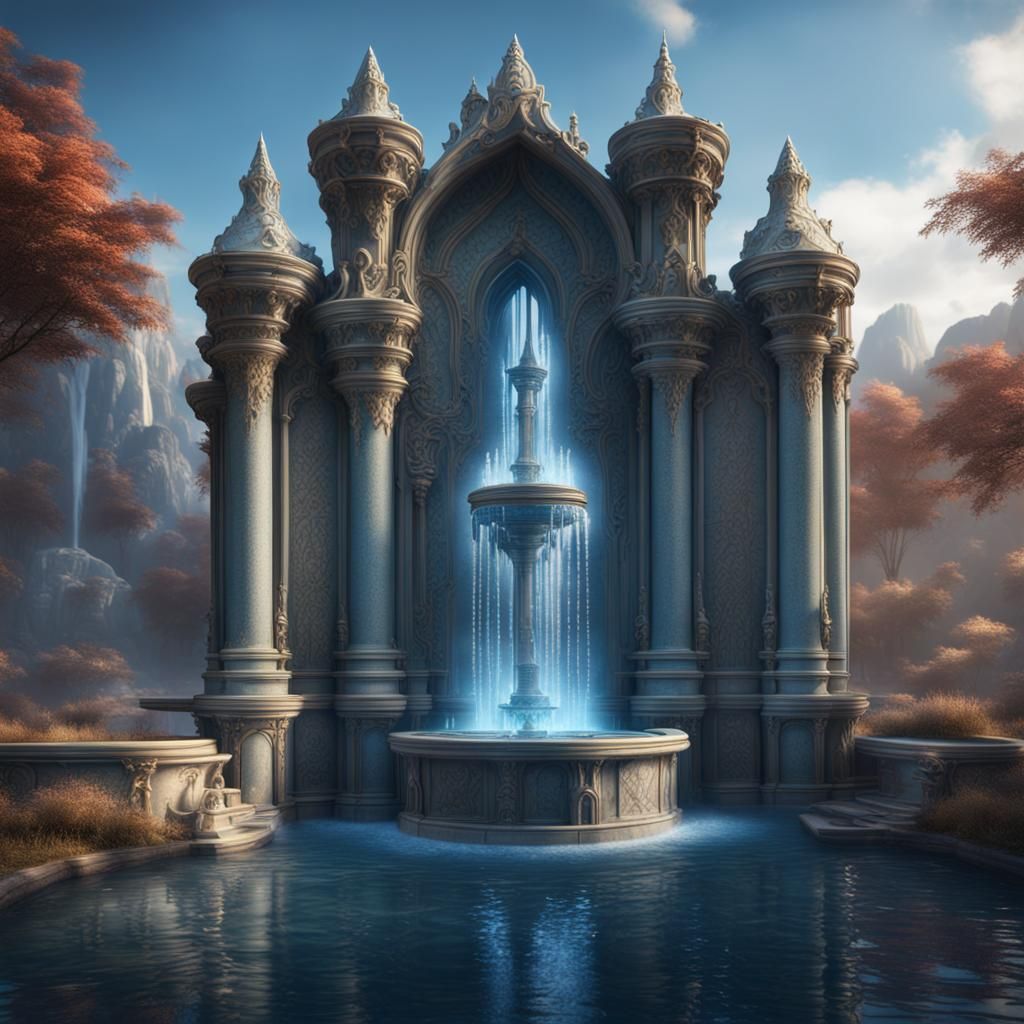 Crystal Water Fountains in Detailed Digital Painting