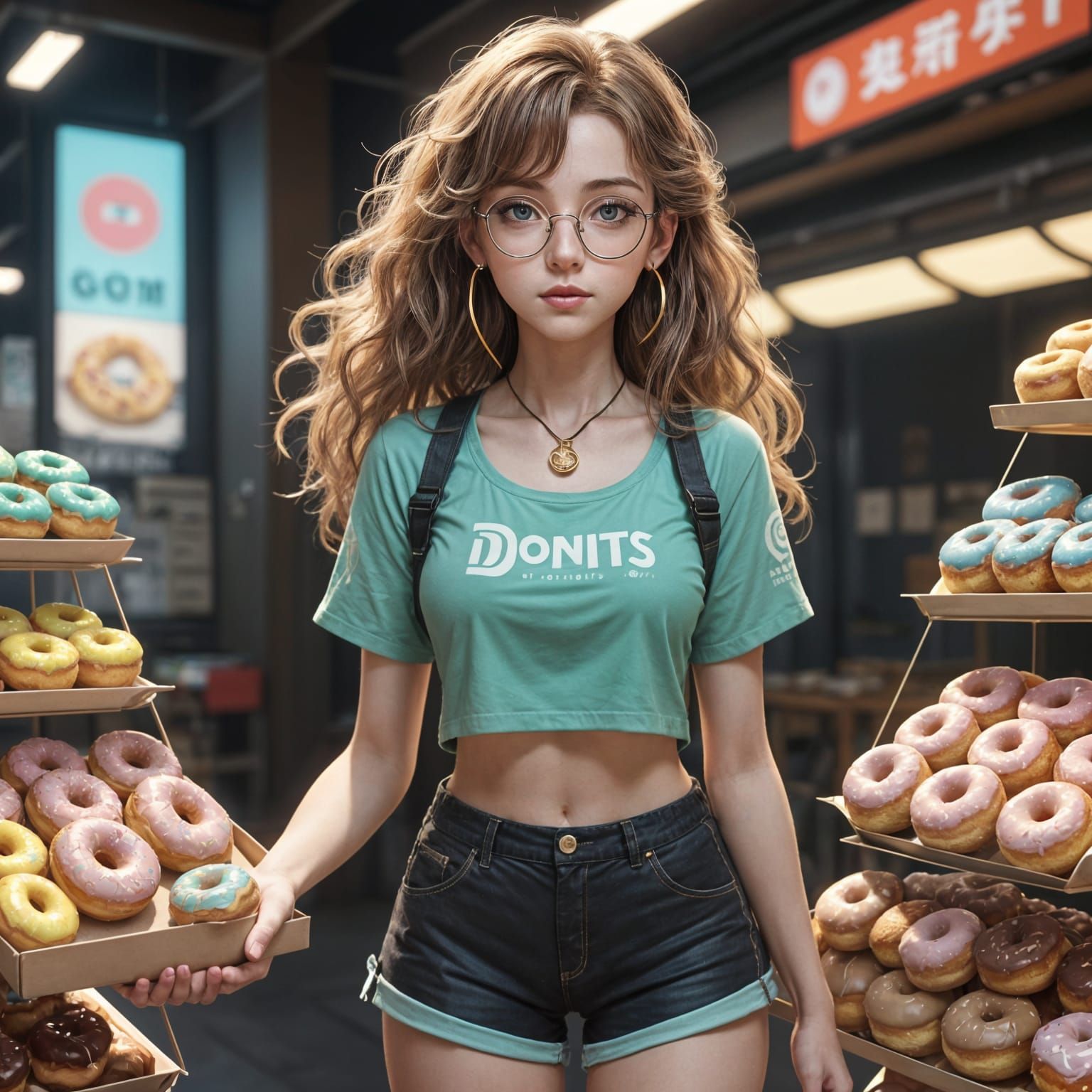 Anime Girl Enjoys Donuts in a Vibrant Aesthetic