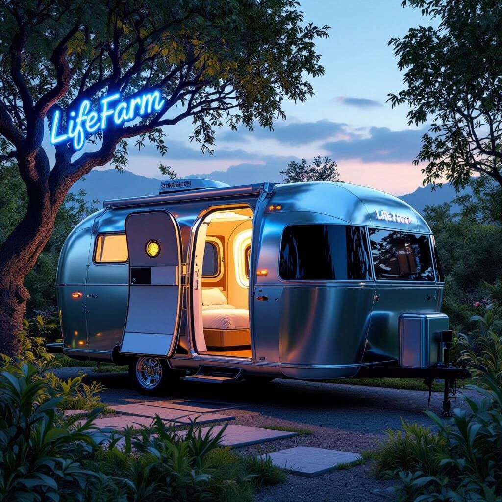 Retro Airstream Hyperbaric Chamber in Twilight