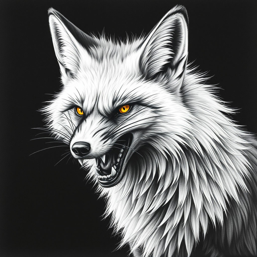 Fierce Fox: Hyperdetailed Charcoal Drawing
