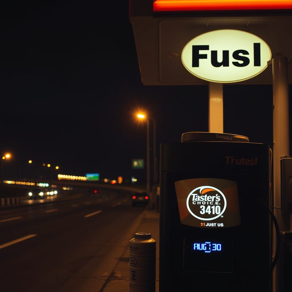 City Nights: Vibrant Street Lights and Filling Stations