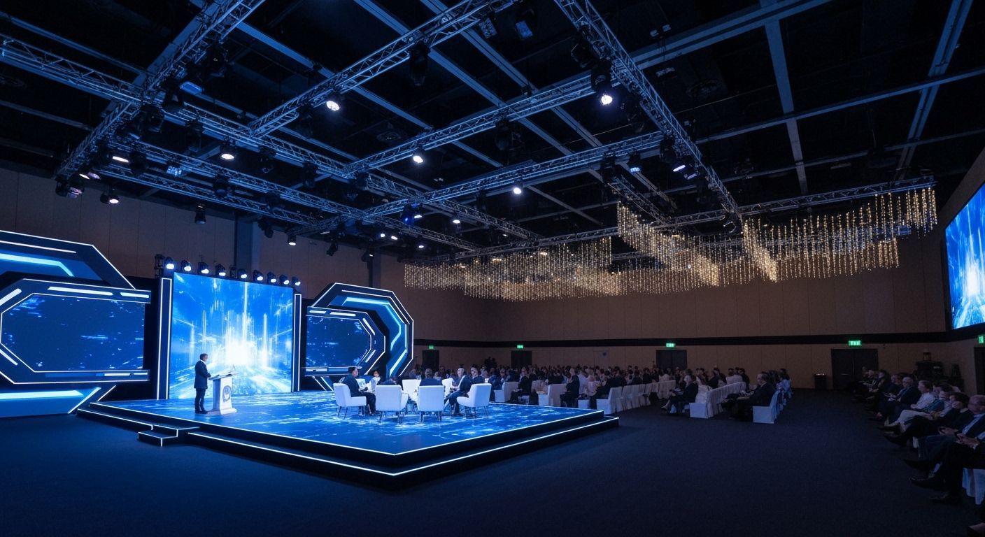 Futuristic Economic Forum Stage with LED Screens