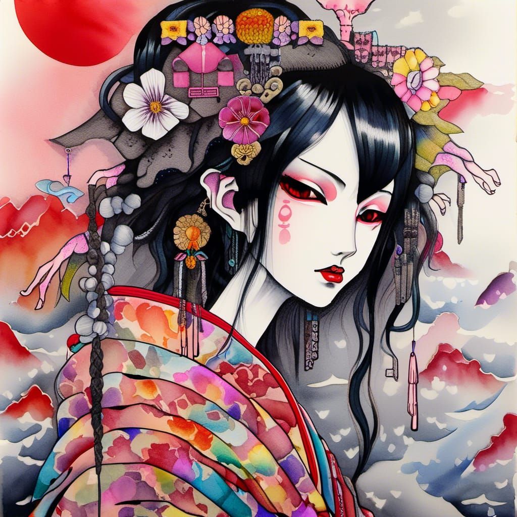 Psychedelic Ukiyo-e Portrait of Mountain Hime-Sama