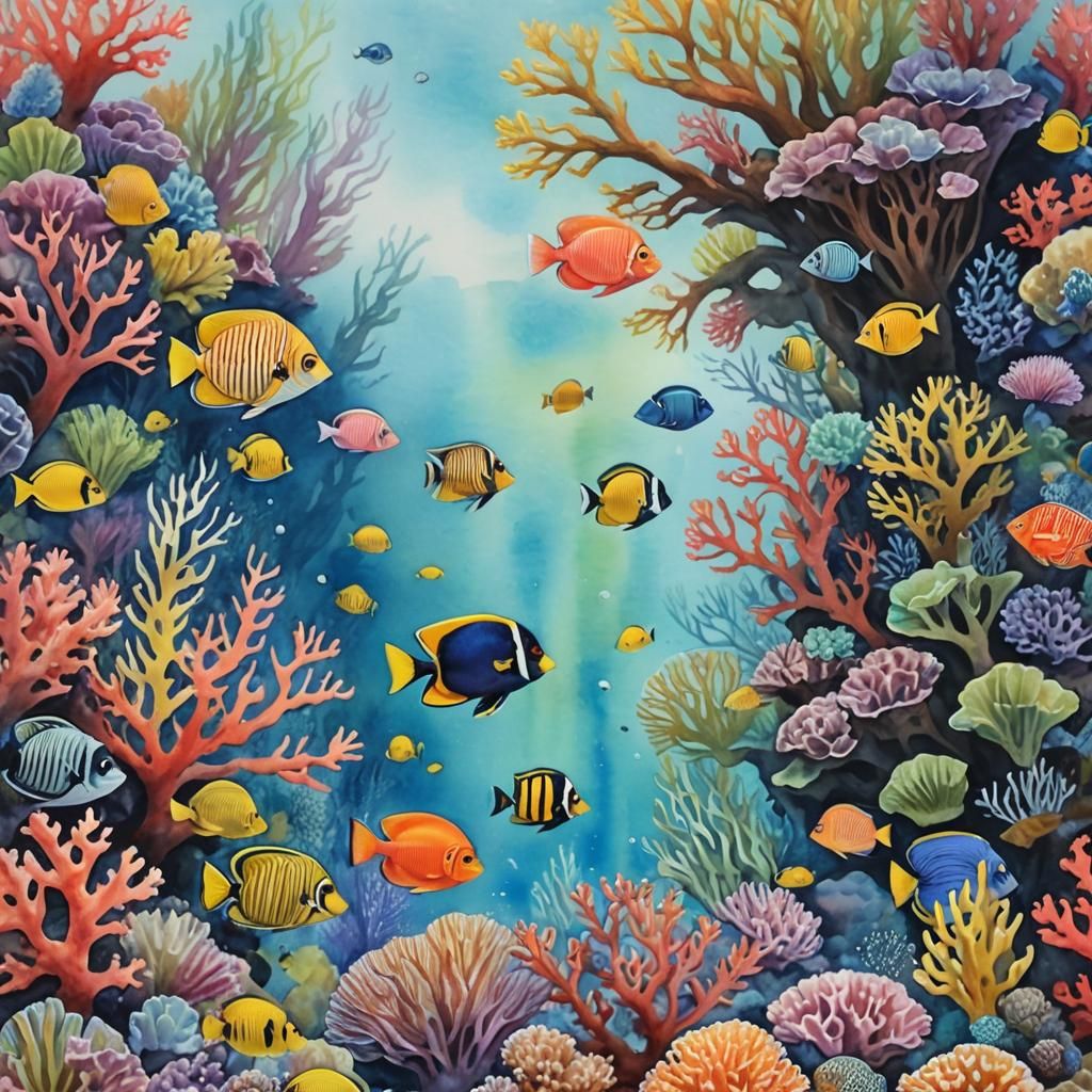 Underwater Coral Reef in Pastel Watercolor