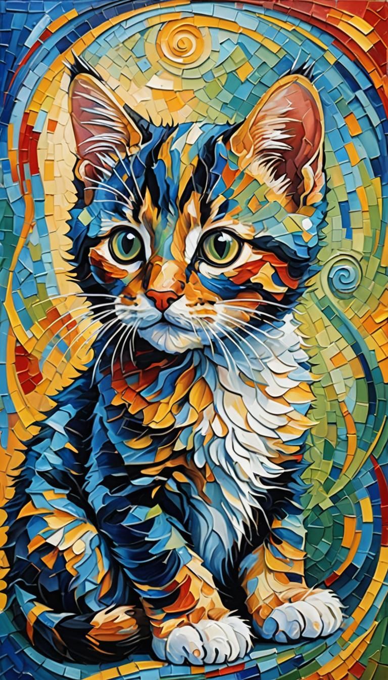 Fibonacci Kitten in Expressionist Impasto Style