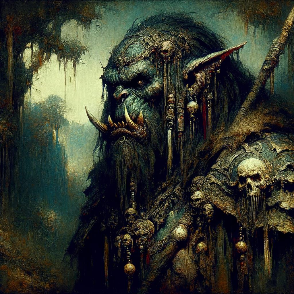 Orc Barbarian in Dark Fantasy Landscape