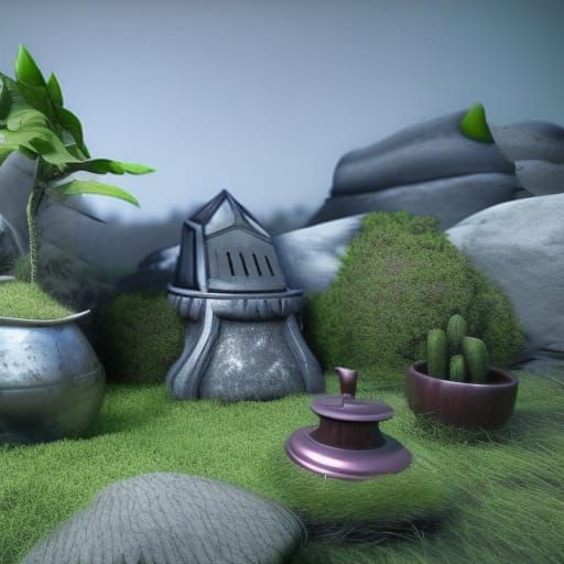 Surreal Landscape with Random Objects in 3D Style