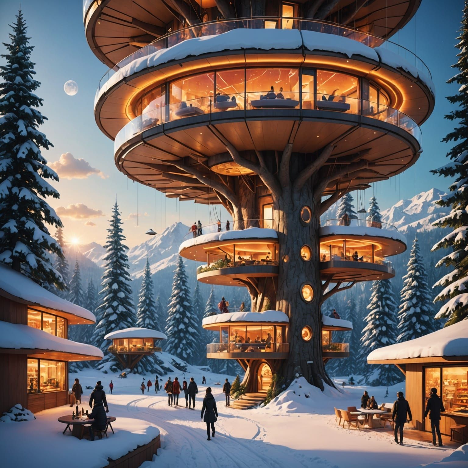 Futuristic Pizza Village in the Snow
