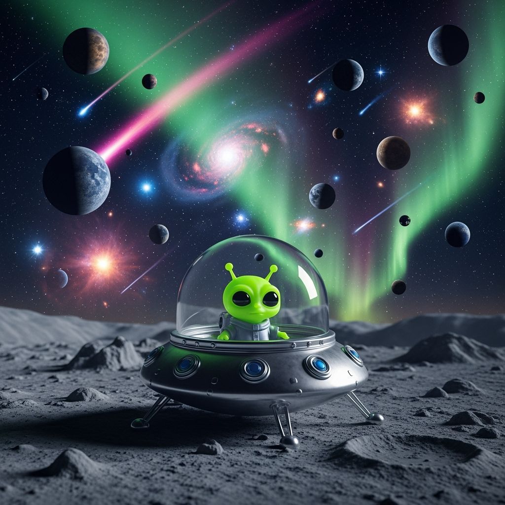 Miniature Alien Spaceship on the Moon in Hyperrealism