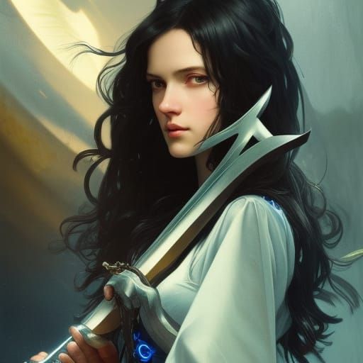 Woman with Sword: Detailed Digital Art Portrait
