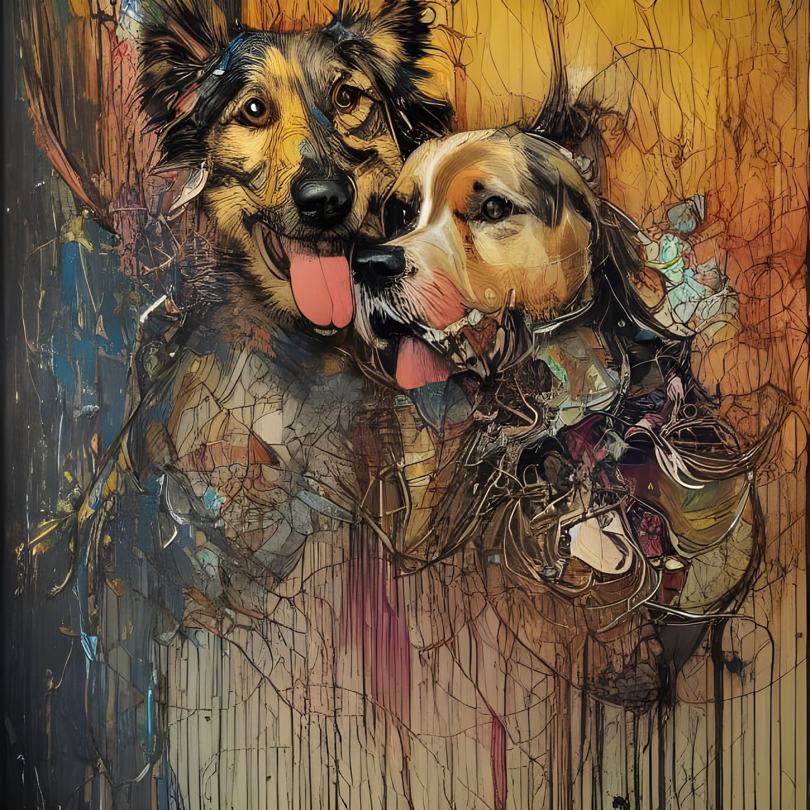 Dynamic Dog Family at Night in Hyperreal Style