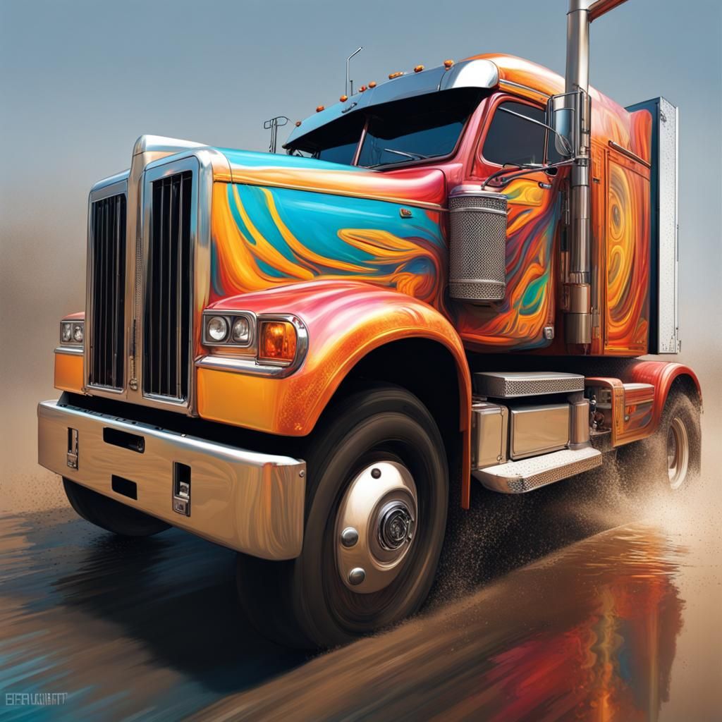Hyperrealistic Truck in Splash Art Style