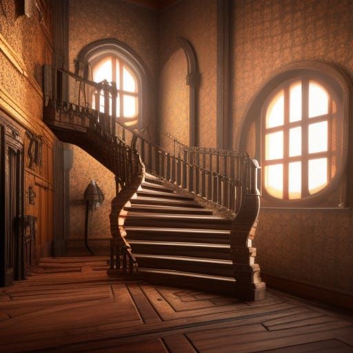 Steampunk Castle: Intricate Stairs in 8K Render