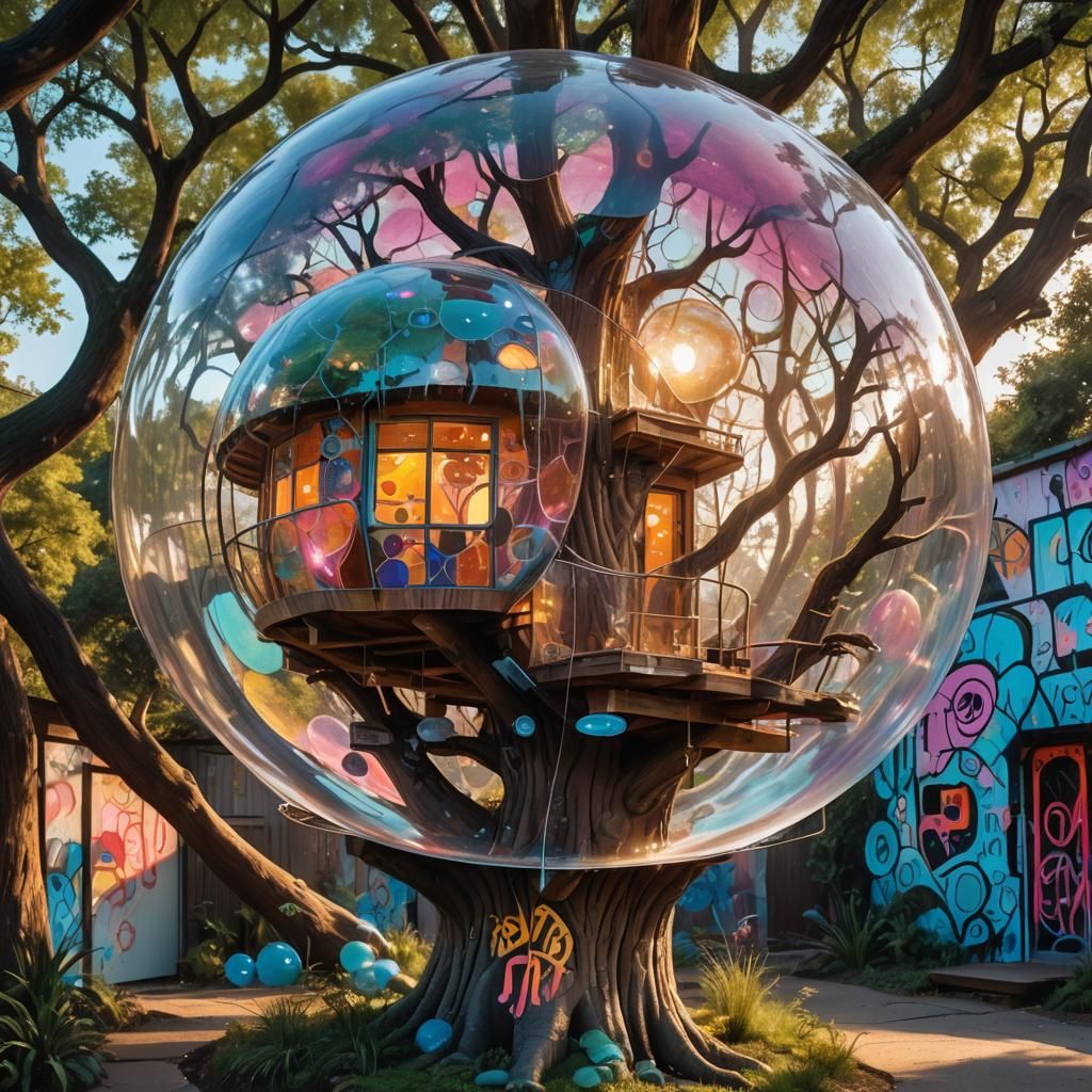 Futuristic Graffiti Treehouse in Surreal Style