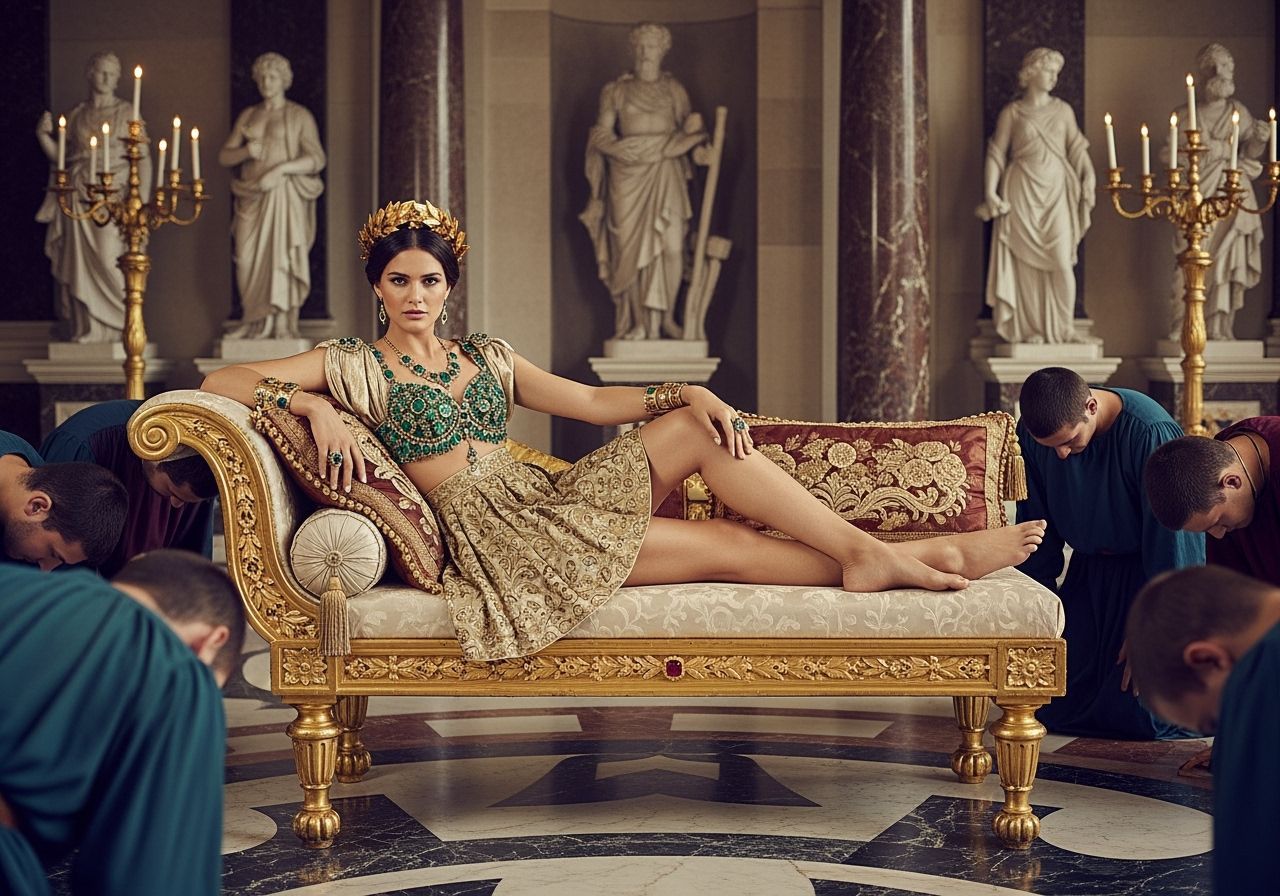 Roman Empress Lounging in Royal Palace, Fashion Photography