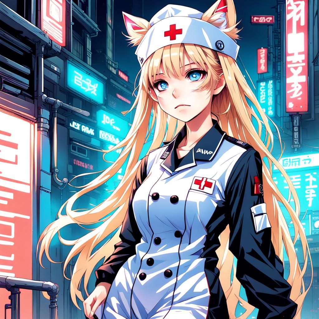 Cyberpunk Anime Cat Girl in Manga Style