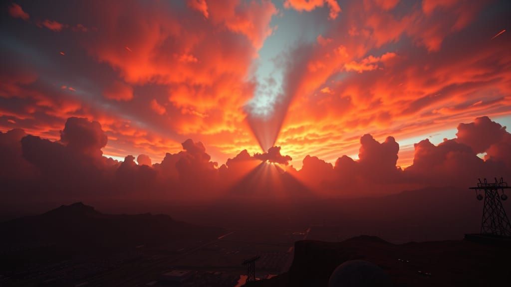 Ominous Retrofuturistic Scene in Post-Impressionist Style