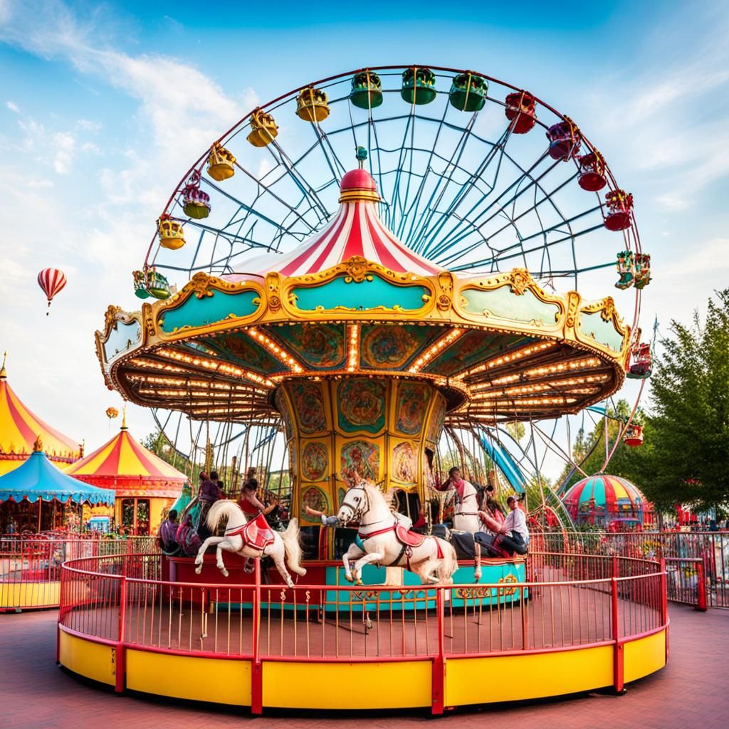 Joyful Children's Amusement Park with Colorful Carousels