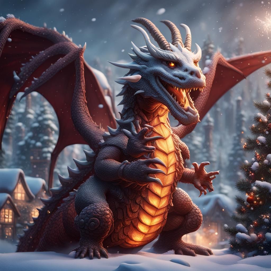 Fantastical Dragon Christmas Snowman in Detailed Matte Paint...