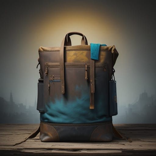 Distressed Trapezoidal Tote Bag in Vibrant Street Art Style