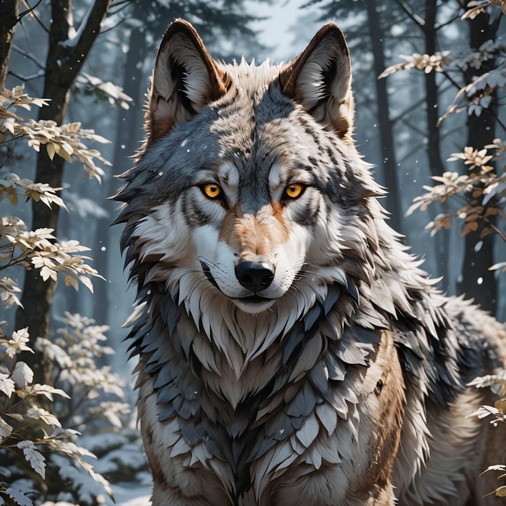 Detailed 3D Anime Hybrid Wolf Concept Art