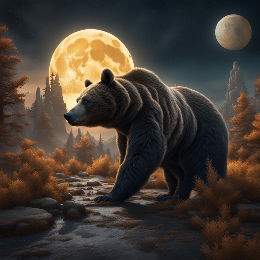 Bear Silhouetted on Moon, Fantasy Concept Art
