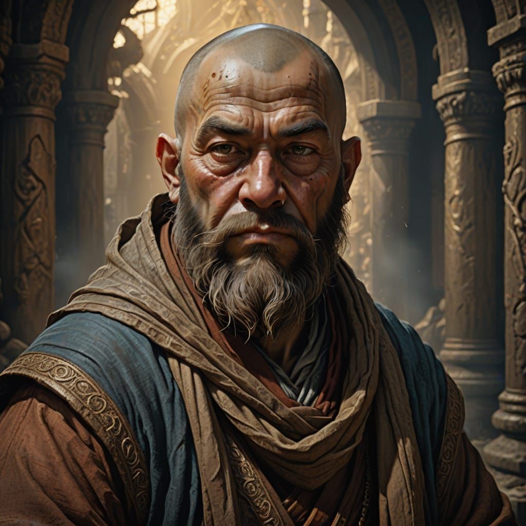 Dwarf Monk in Intricate Hyperdetailed Portraiture