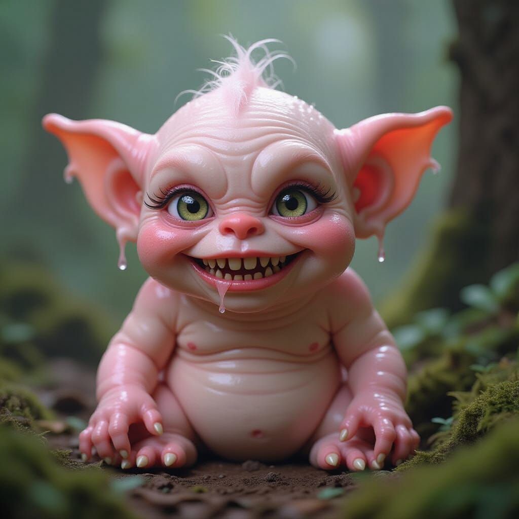Grotesque Adorable Goblin Creature in 80s Animatronic Style