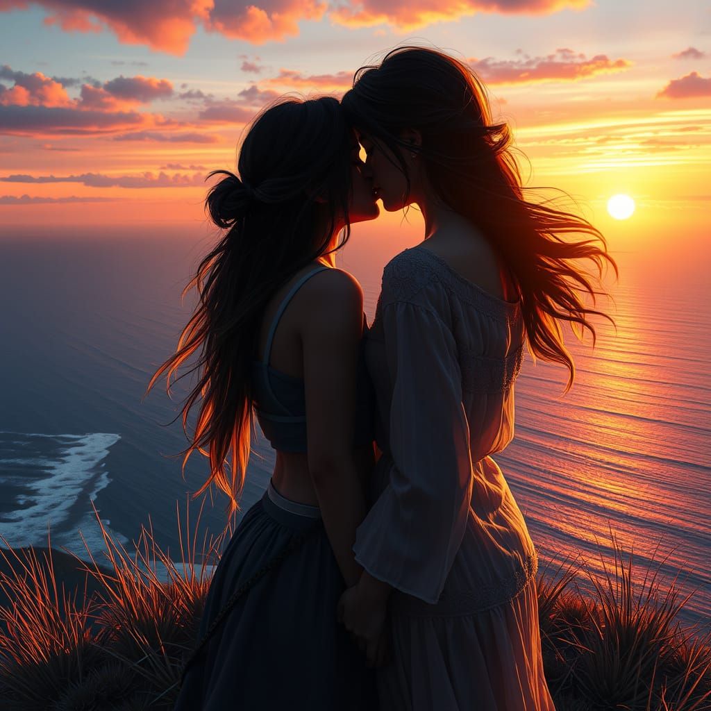 Sunset Kiss: A Hyperdetailed Art Nouveau Portrait