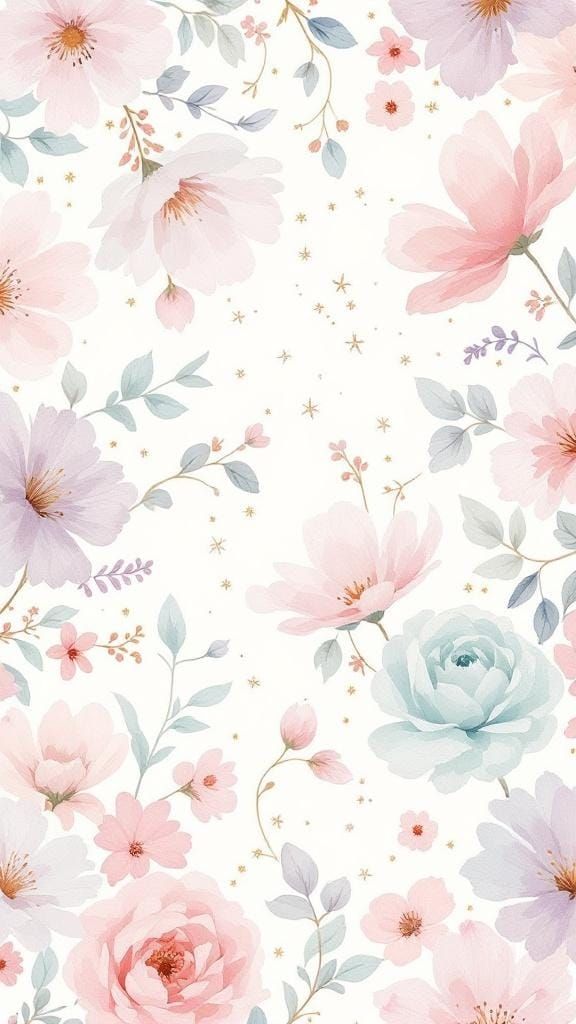 Dreamy Pastel Floral Pattern in Gouache and Watercolor Style