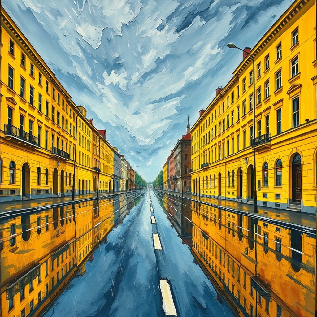 Vibrant Cityscape in Stormy Mood