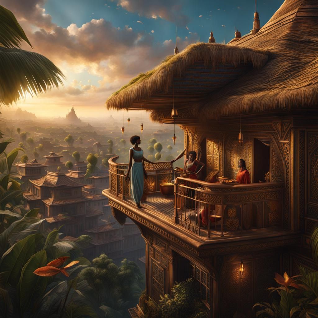 African Woman Practicing Fish Farming, Detailed Matte Painti...