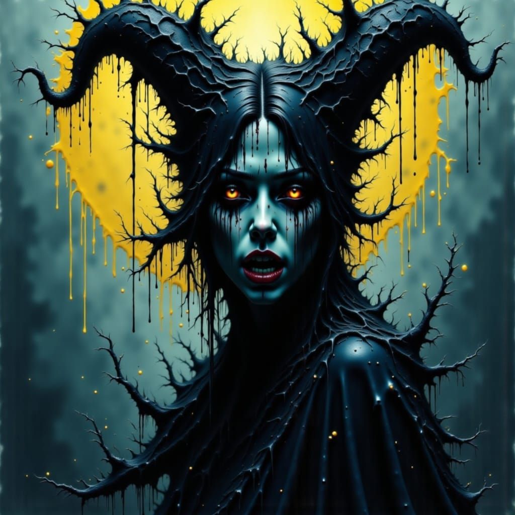 Surreal Geisha Portrait in a Haunting DrippyGooey Style