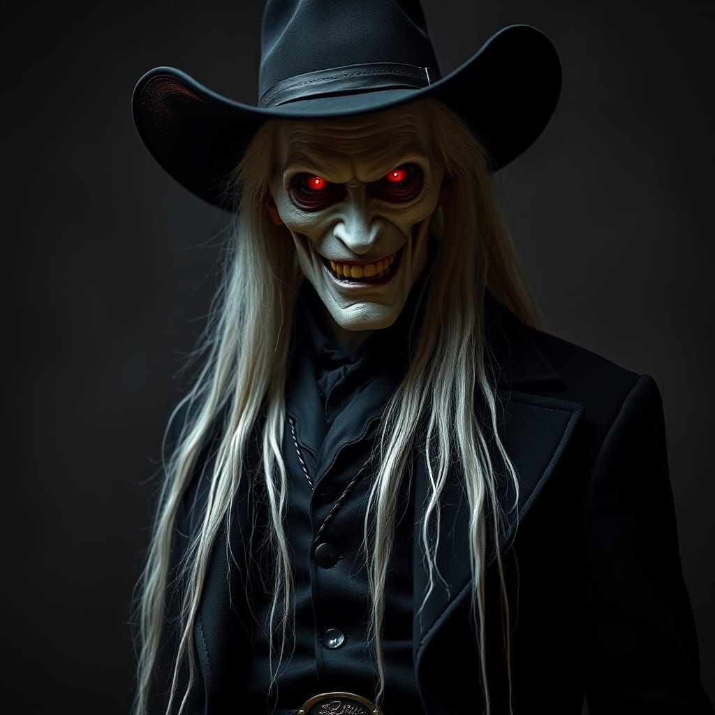 Imposing Demon Gunfighter in Film-Noir Style