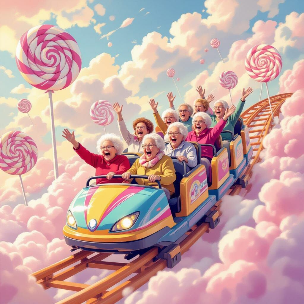 Whimsical Seniors Ride Candy Rollercoaster