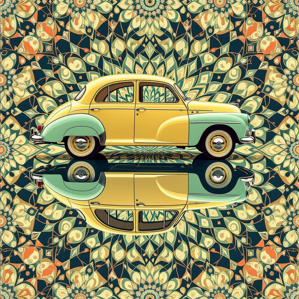 Fractal Symmetry: A Retro-Futuristic Car Kaleidoscope