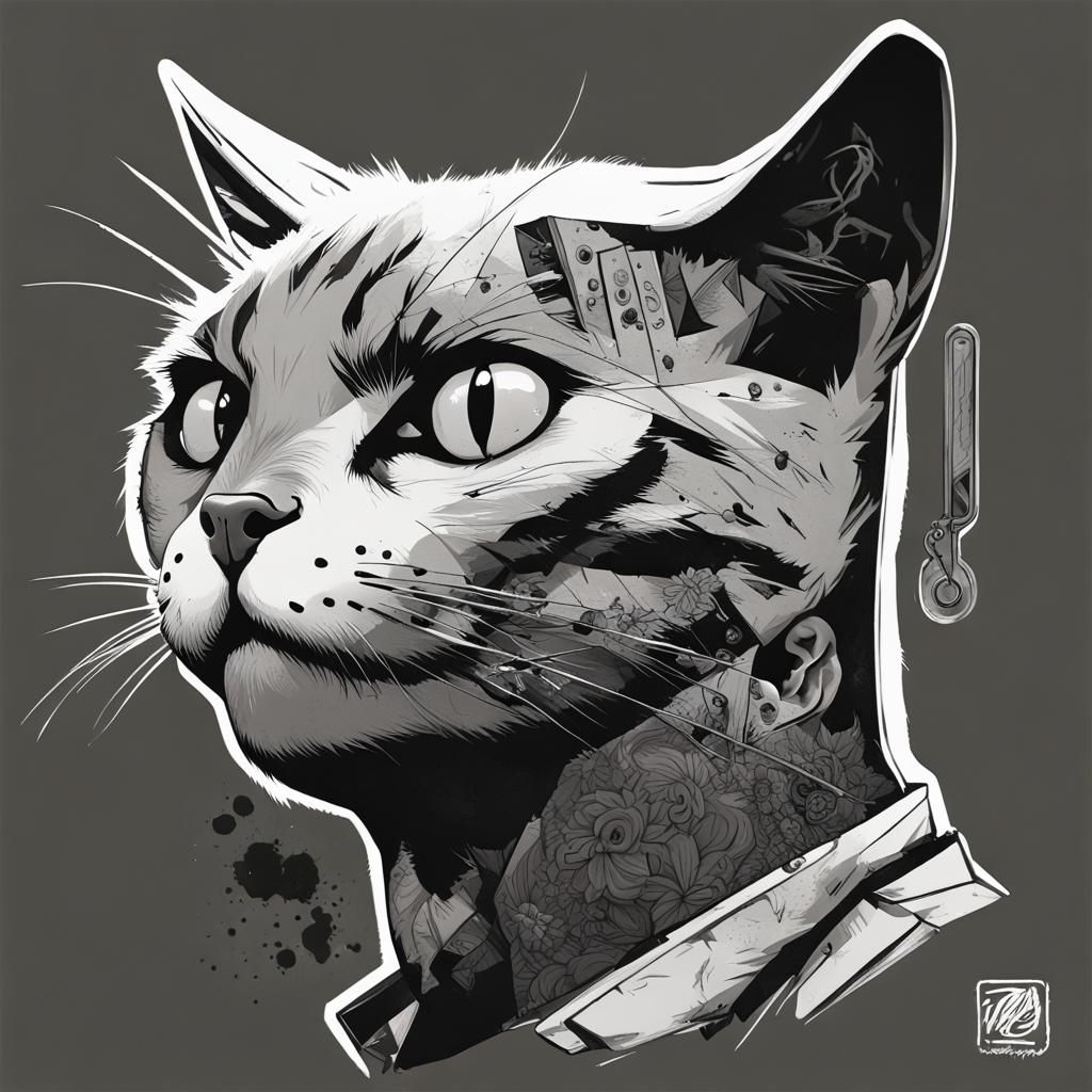 Punk Cat Vector Logo in Black and White