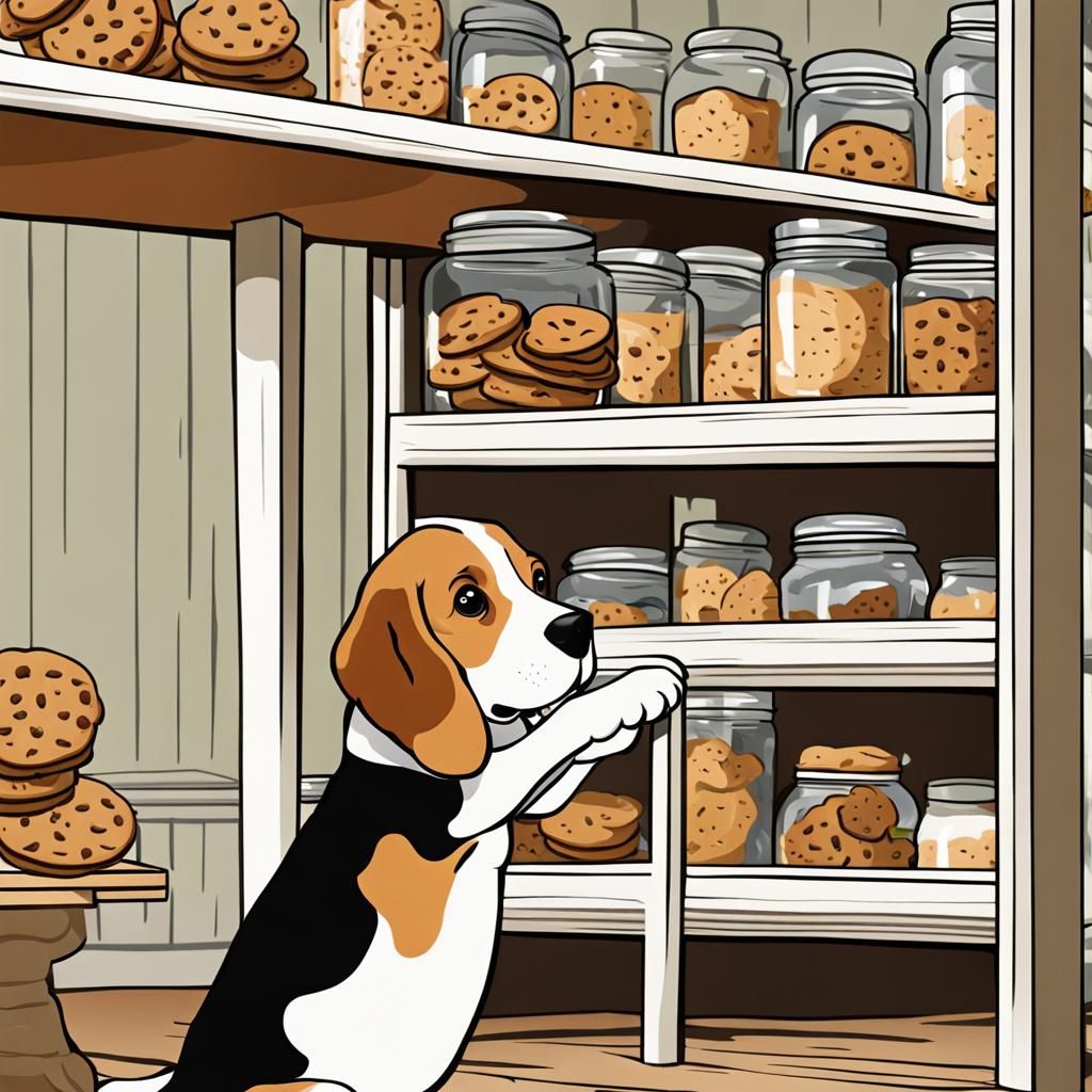 Mischievous Beagle Puppy Reaching for Cookie Jar
