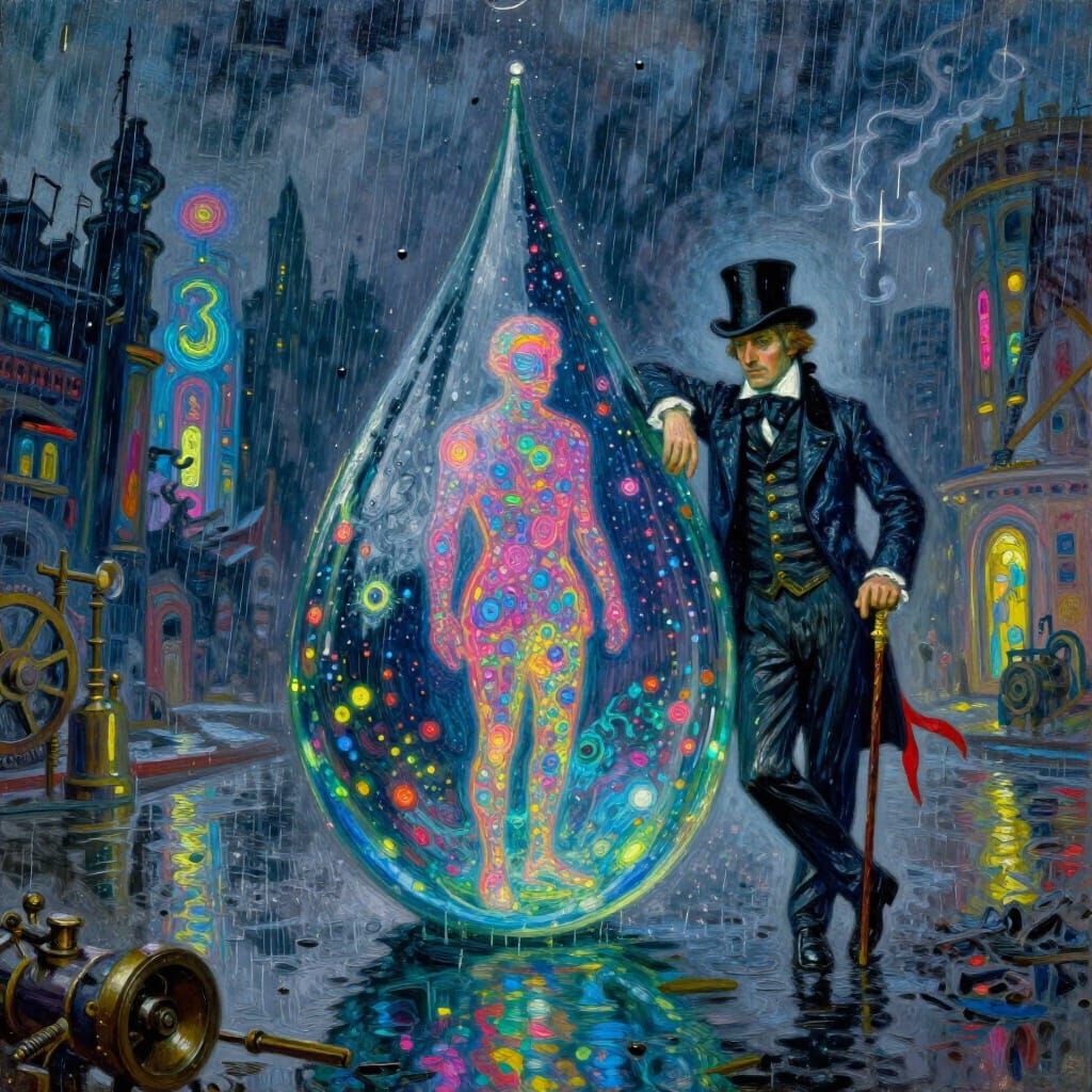 Post-Apocalyptic Cityscape with Giant Raindrop and 18th Cent...