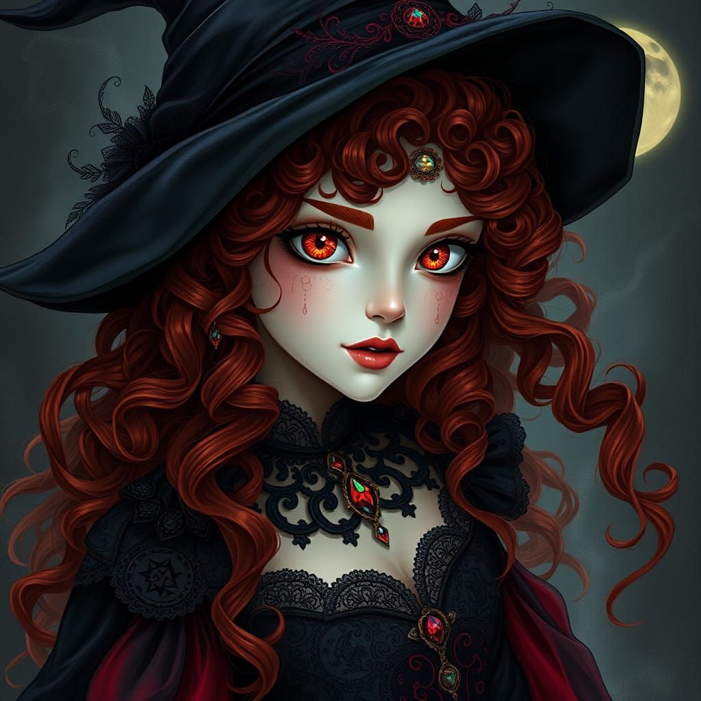 Witch with curly red hair