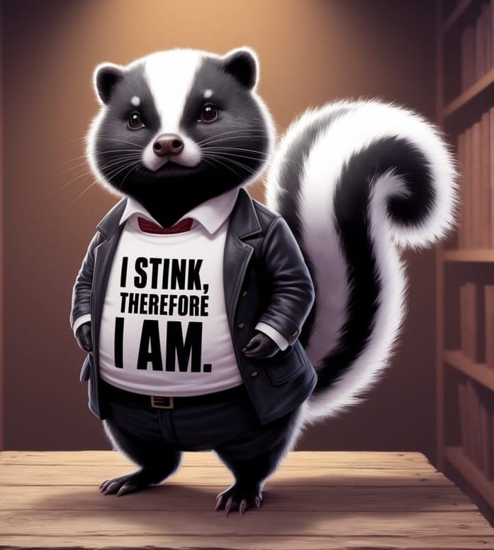 Philosopher Skunk in Vintage Library