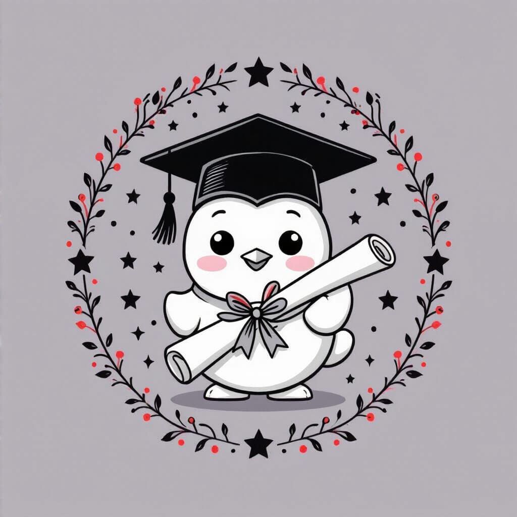 Cute Chick Graduation Stamp in Red and White