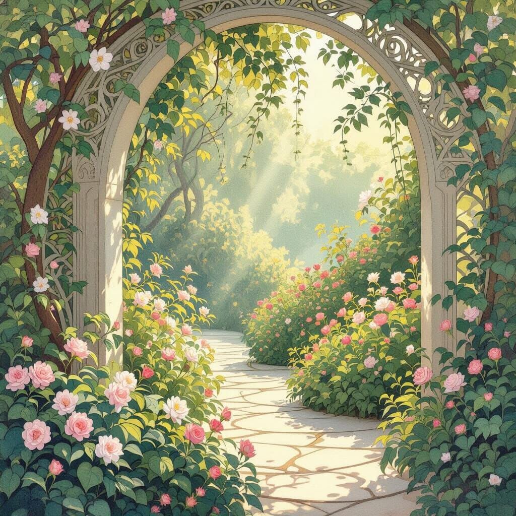 Art Nouveau Garden Dreamscape with Floral Motifs