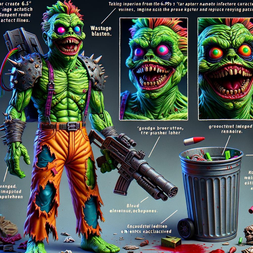 Grotesque Action Figure in Neon Colors, Inspired by Retro Ho...