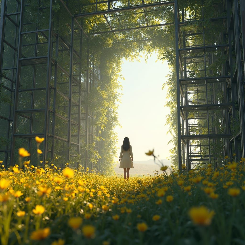 Woman at the Edge of a Transforming Matrix