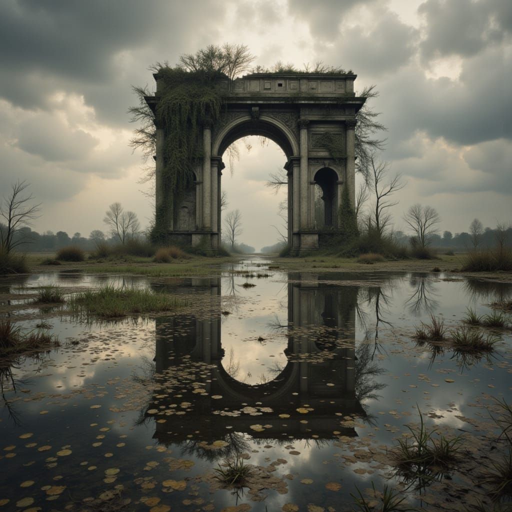 Flooded Arc de Triomphe Ruin in Overgrown Jungle