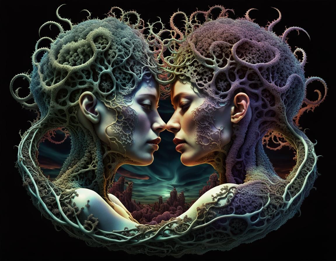 Sapphic Portrait in Apocalyptic Surrealist Landscape